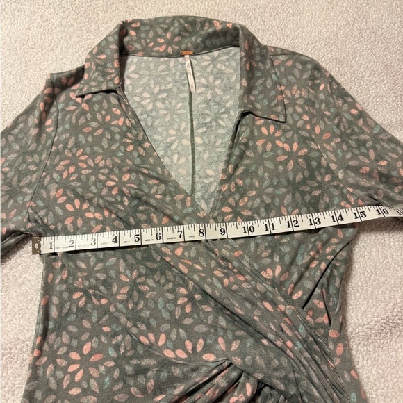 Free People Shayla Wrap Midi Dress Mint Combo Green Floral Long Sleeve - Picture 8 of 10